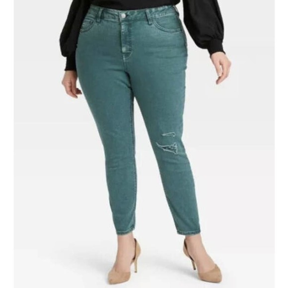 Ava & Viv Denim - NEW! Ava & Viv High Rise Skinny Jeans Distressed Denim Plus Size 18X Teal Green